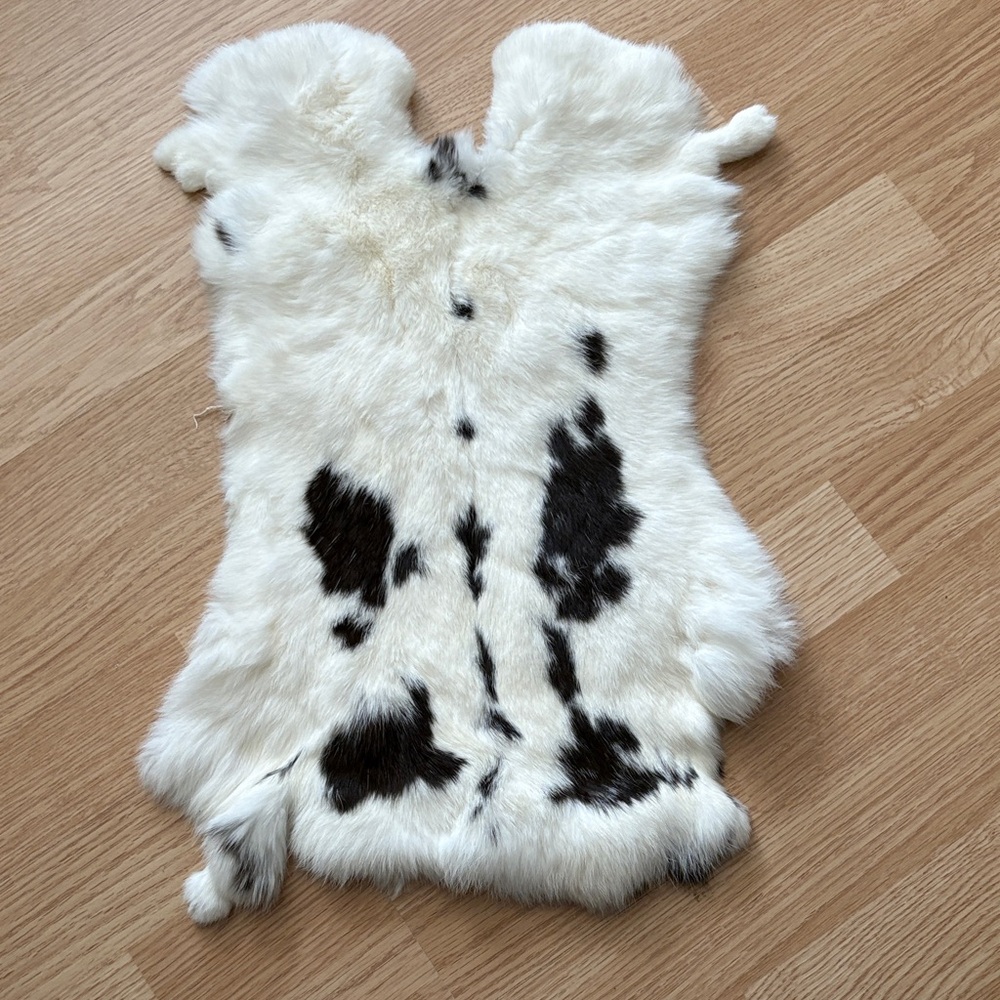 #0063 White Black Spotted Rabbit Fur Pelt Craft Supply
